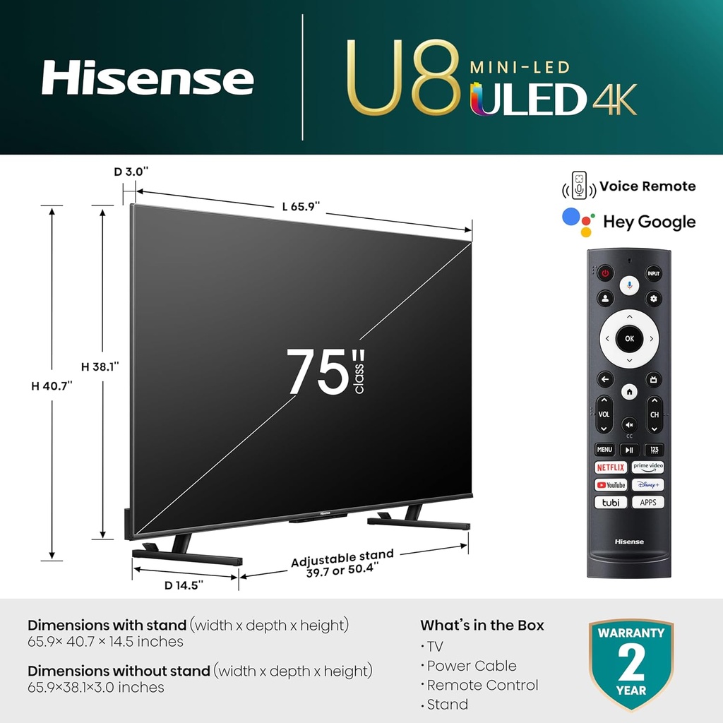 Hisense 75-inch U8K Series Mini-LED UHD Smart TV | 75U8K