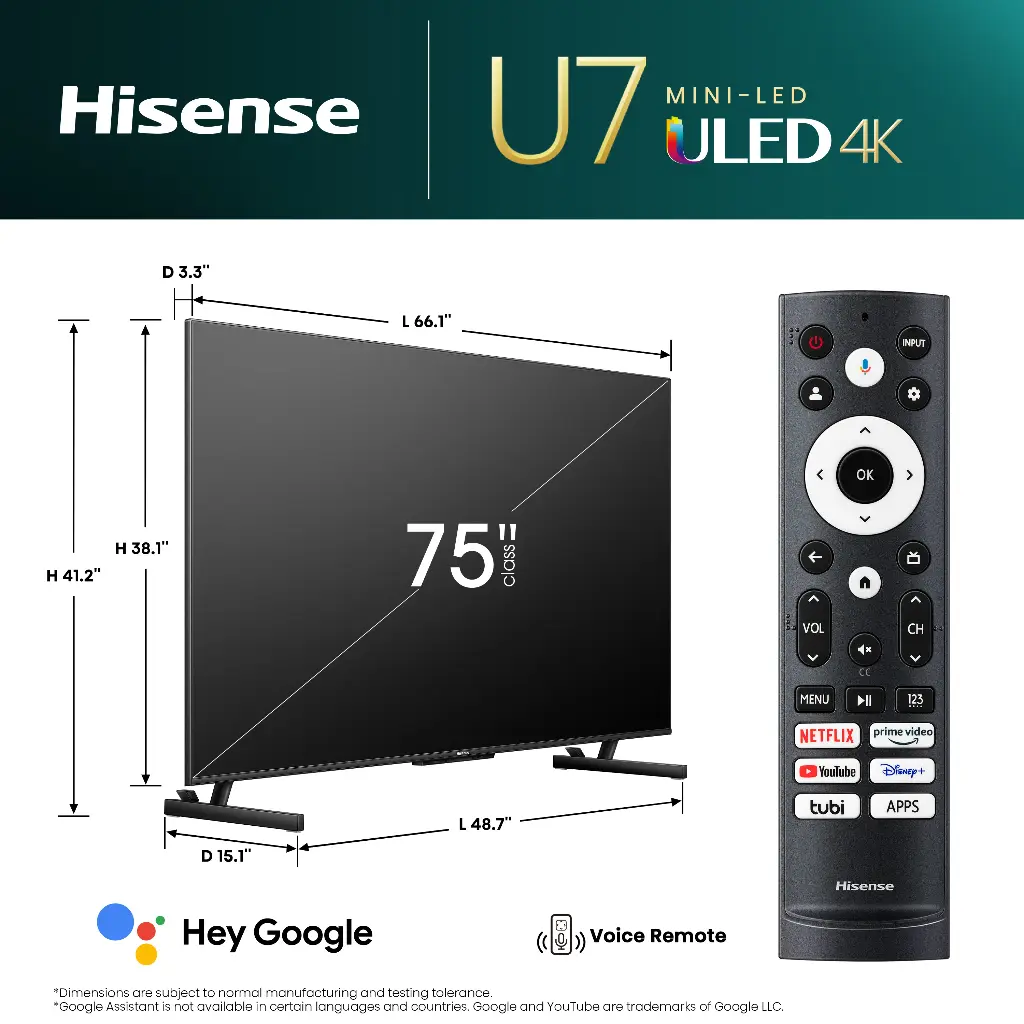 Hisense 75 inch U7K Series Mini-LED UHD Smart TV | 75U7K