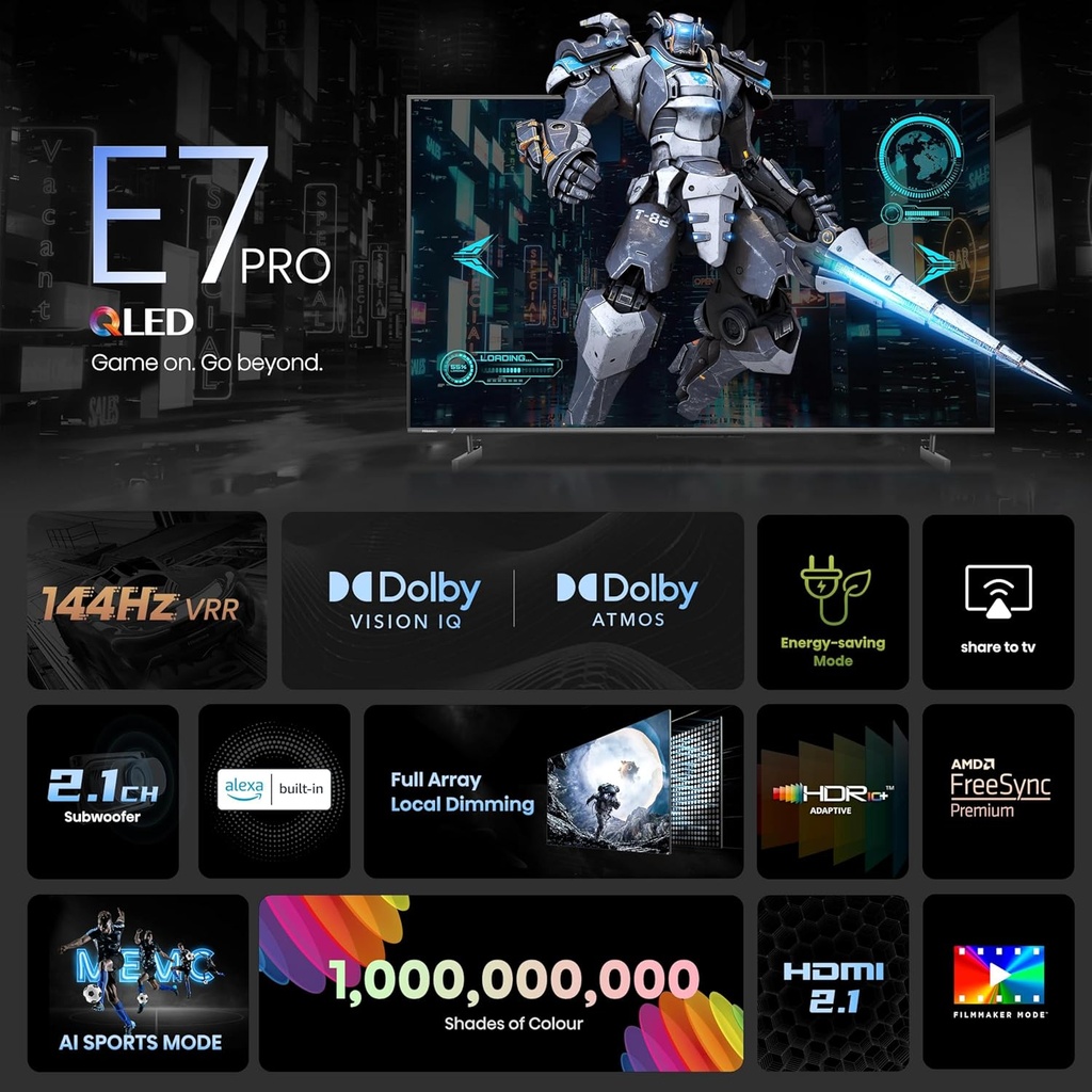 Hisense 65-Inch E7N_PRO QLED 144Hz LED TV | 65E7N_PRO