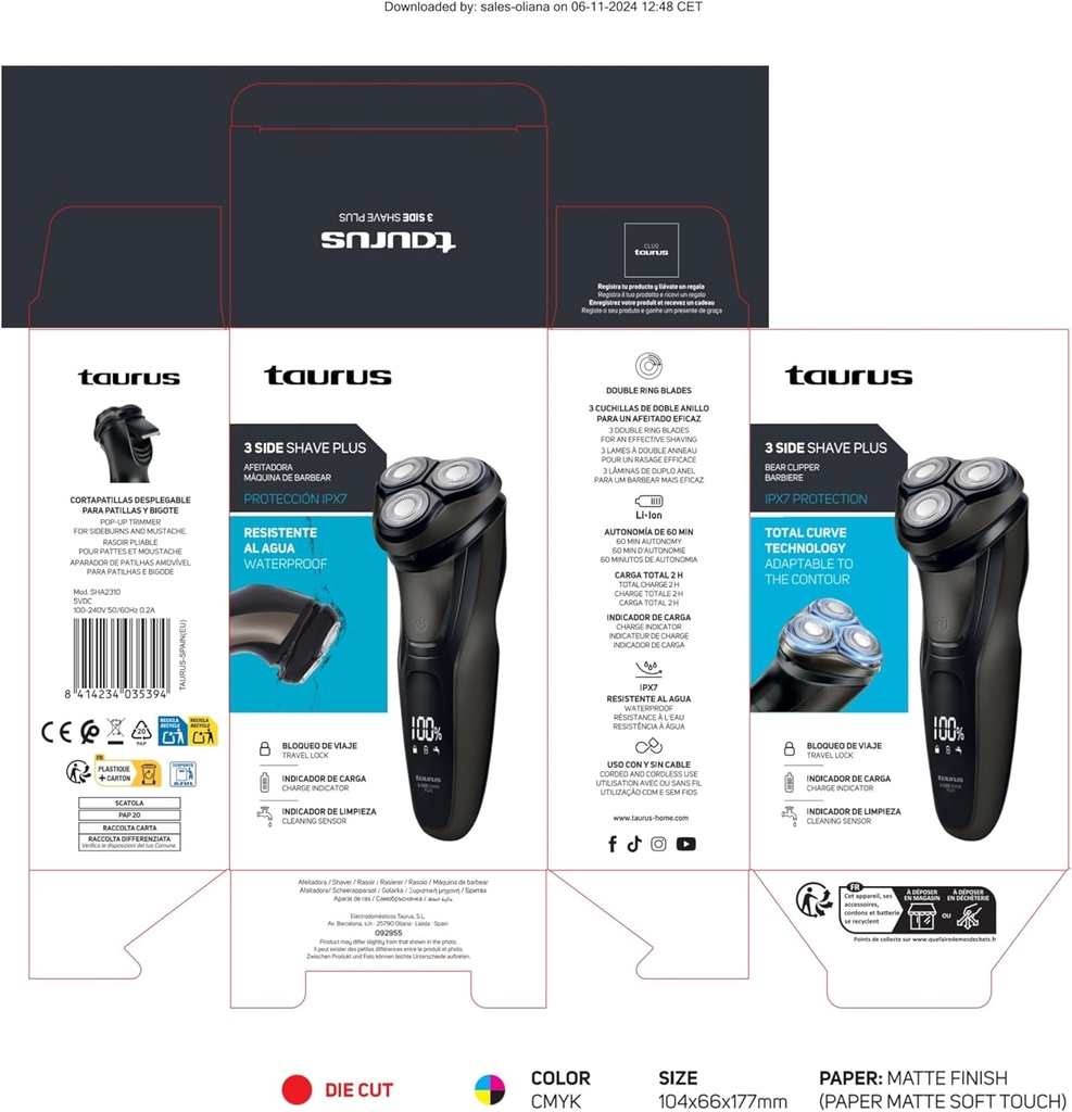 Taurus Cordless Brown 5V Wet and Dry 3 Head Digital Shaver | 903539