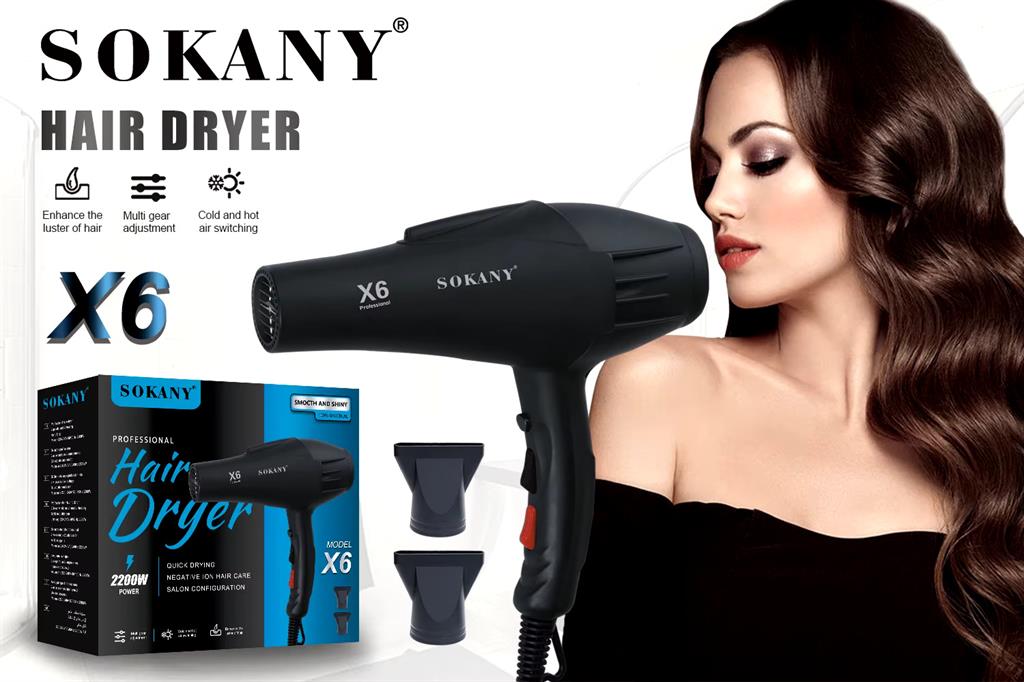 Sokany Salon Profesional Quick Drying Black Hairdryer 2200w | CSY-SKX6