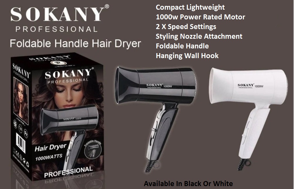 Sokany Foldable Mini Hair Dryer White | CSY-SK-3666WH