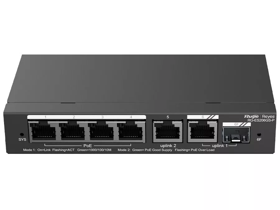 Reyee 6 Port Gigabit with 4 PoE 54W 1SFP Combo Port Smart Managed Switch | RG-ES206GS-P