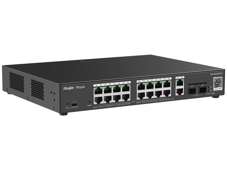 Reyee 18 Port Gigabit with 16 PoE 250W 2SFP Smart Managed Switch | RG-ES220GS-P