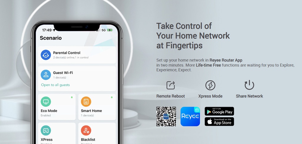 Reyee Dual Band AC 1200Mbps 5dBi Fast Ethernet Mesh Router | RG-EW1200