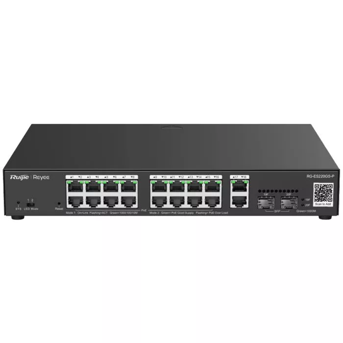 Reyee 18 Port Gigabit with 16 PoE 250W 2SFP Smart Managed Switch | RG-ES220GS-P