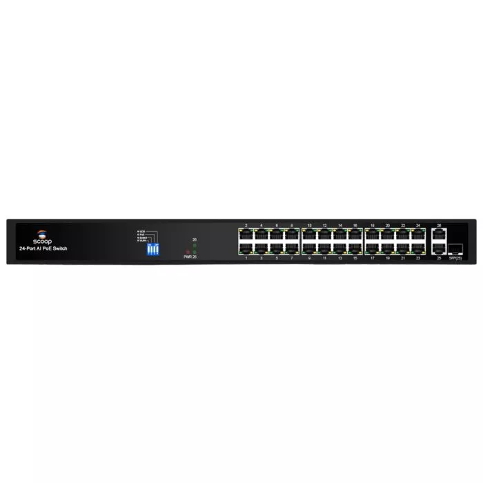 Scoop 24 Port Fast Ethernet AI PoE 250W 2 Gigabit 1SFP Switch