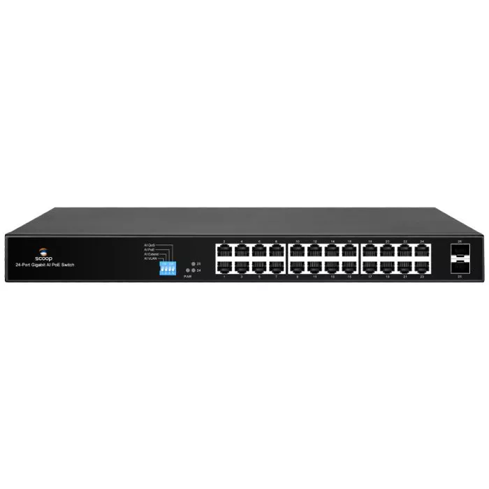 Scoop 24 Port Gigabit AI PoE 250W 2SFP Switch