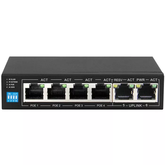 Scoop 6 Port Fast Ethernet 4 AI PoE 60W Switch