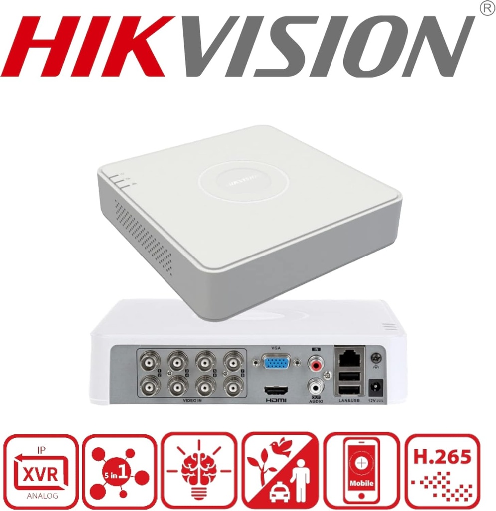 Hikvision 8-ch 1080P Mini 1U H.265 AcuSense DVR | IDS-7108HQHI-M1/S