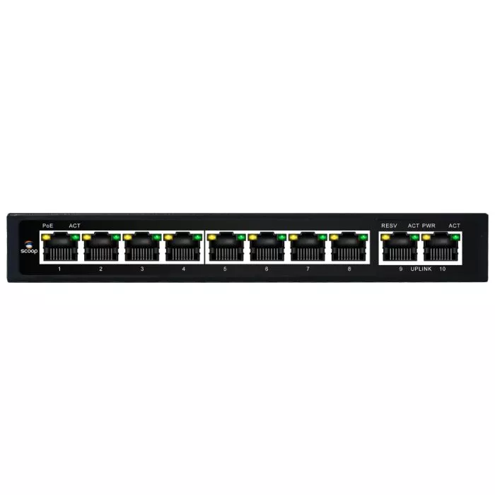 Scoop 10 Port Fast Ethernet 8 AI PoE 96W Switch