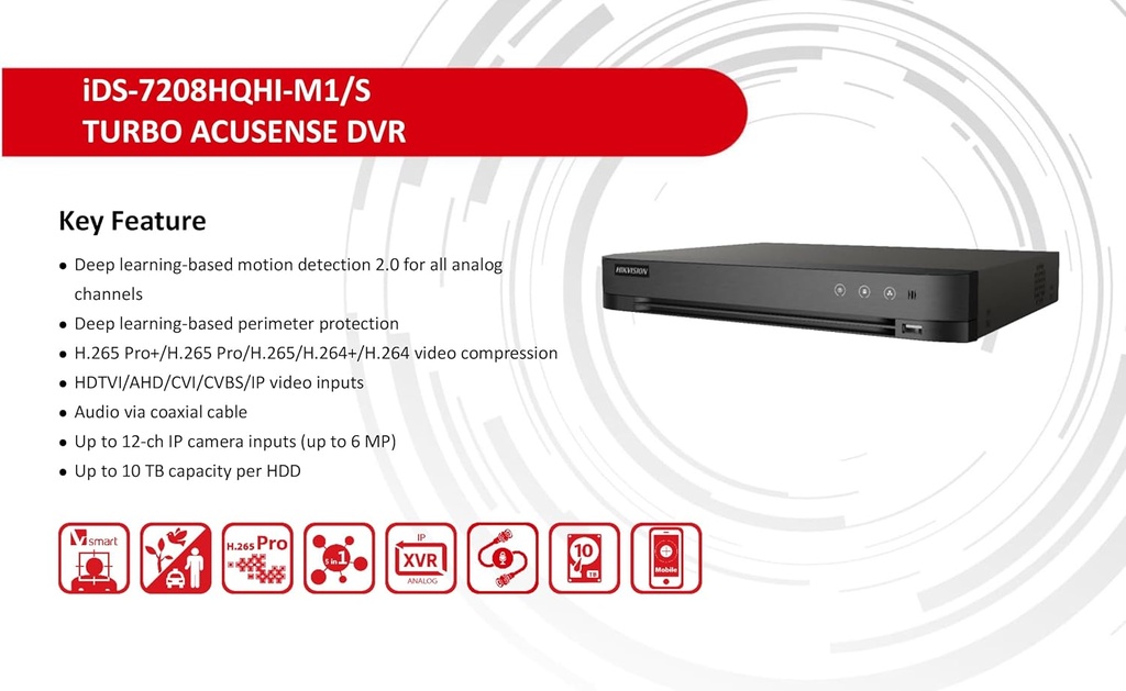 Hikvision 8-ch 1080P Mini 1U H.265 AcuSense DVR | iDS-7208HQHI-M1/XT