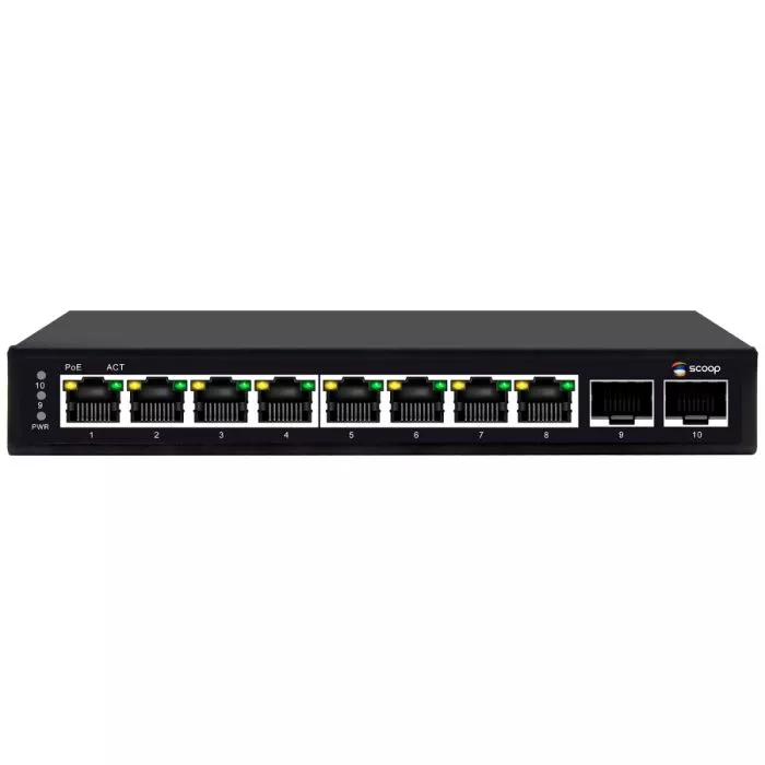 Scoop 8 Port Gigabit AI PoE 96W 2SFP Switch