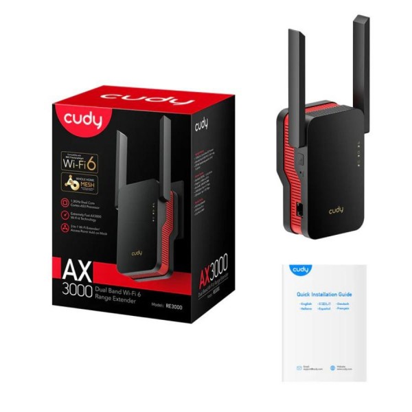 Cudy Dual Band WiFi 6 3000Mbps Gigabit Range Extender | RE3000