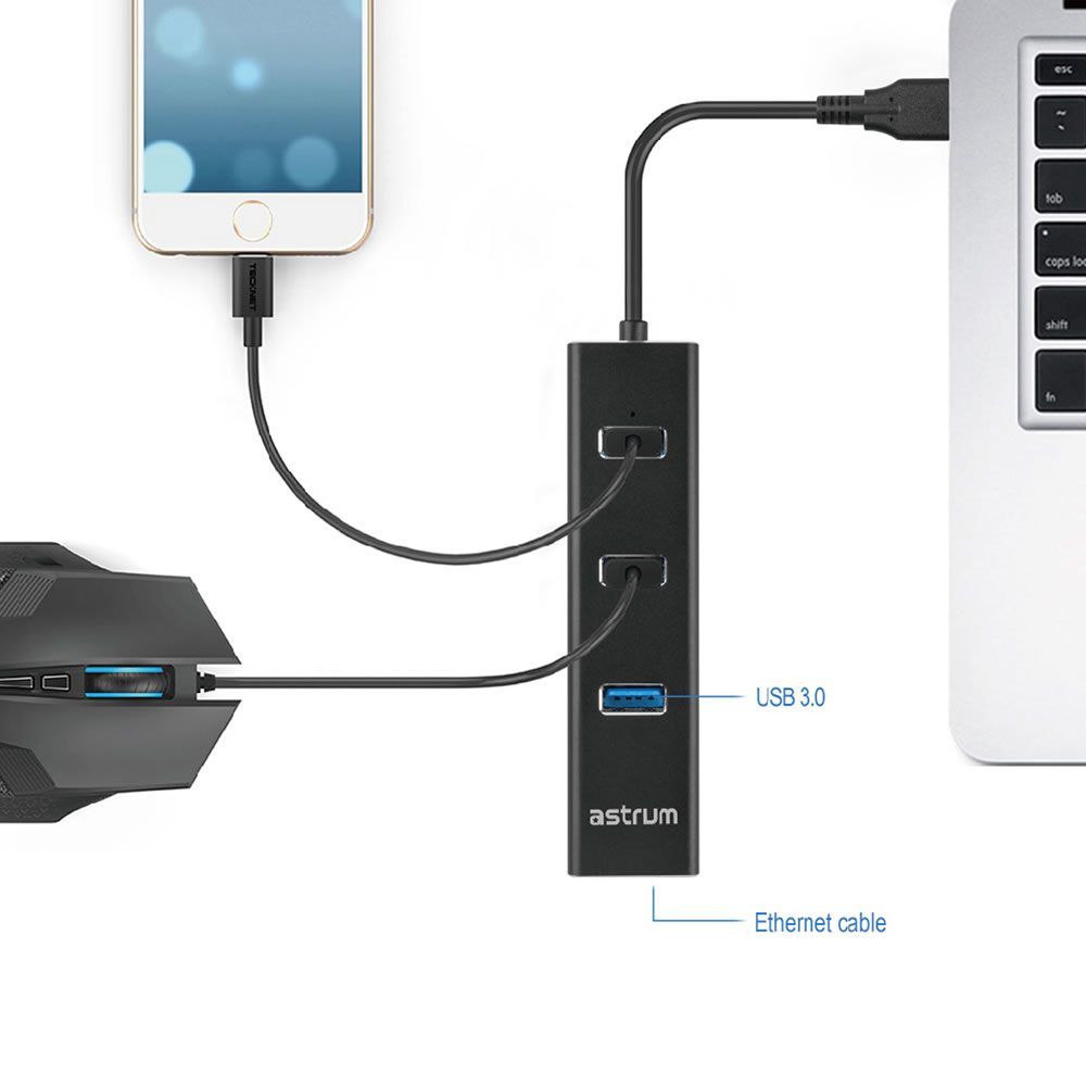 Astrum DA580 USB 3.0 to Gigabit Lan + Hub Adapter | A38058-B