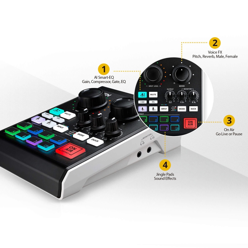 Aten Podcast AI Audio Mixer 6-Channel