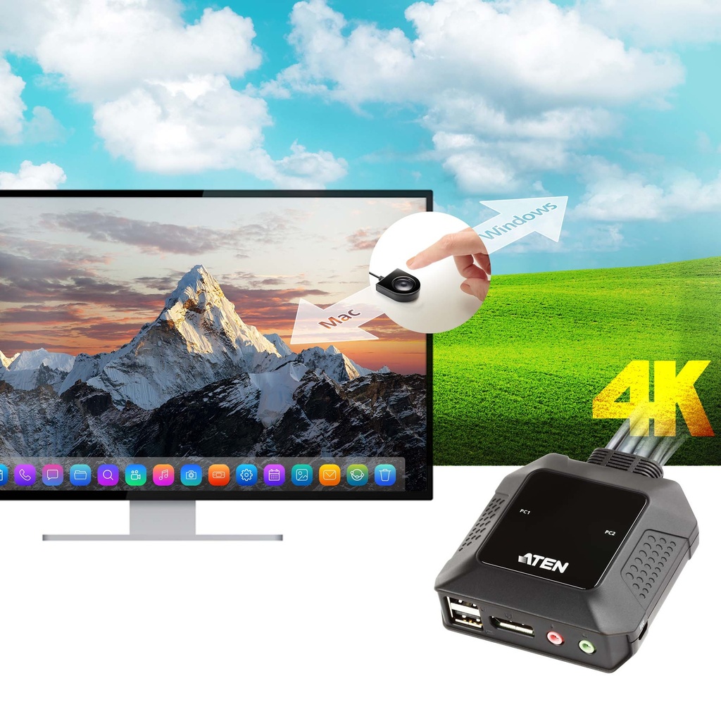 Aten USB 2-Port DisplayPort Cable With Remote Port Selector KVM Switch