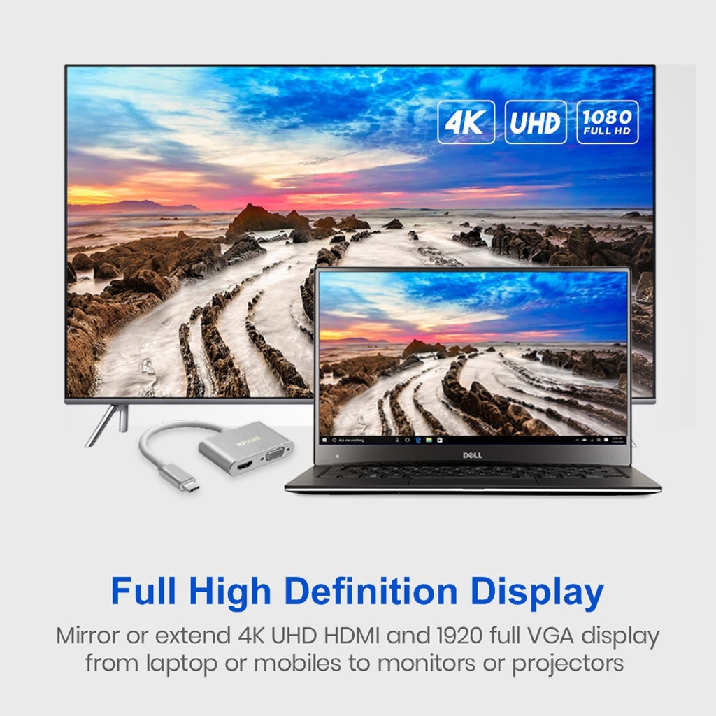 DA660 USB-C to VGA + 4K HDMI Adapter