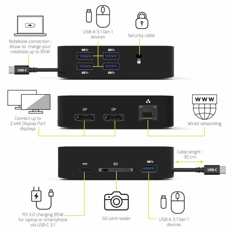 Port 85W USB-C Universal Travel Docking Station  SKU-PIM 901909 