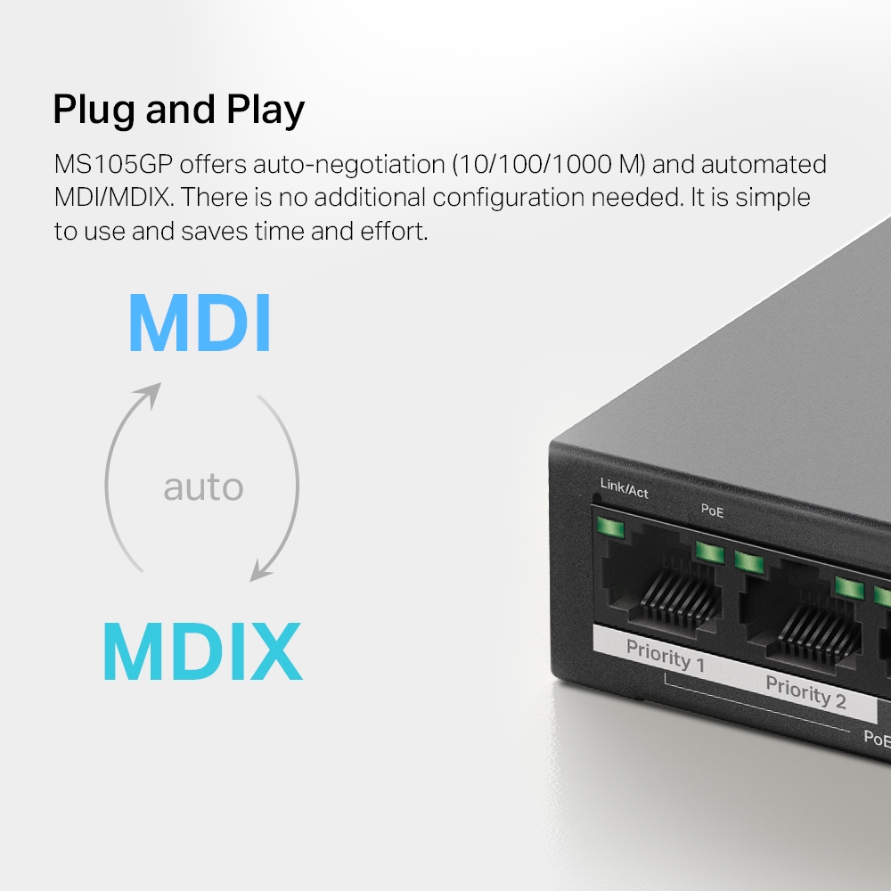 Mercusys 5 Port Gigabit Unmanaged Desktop POE Switch MS105GP