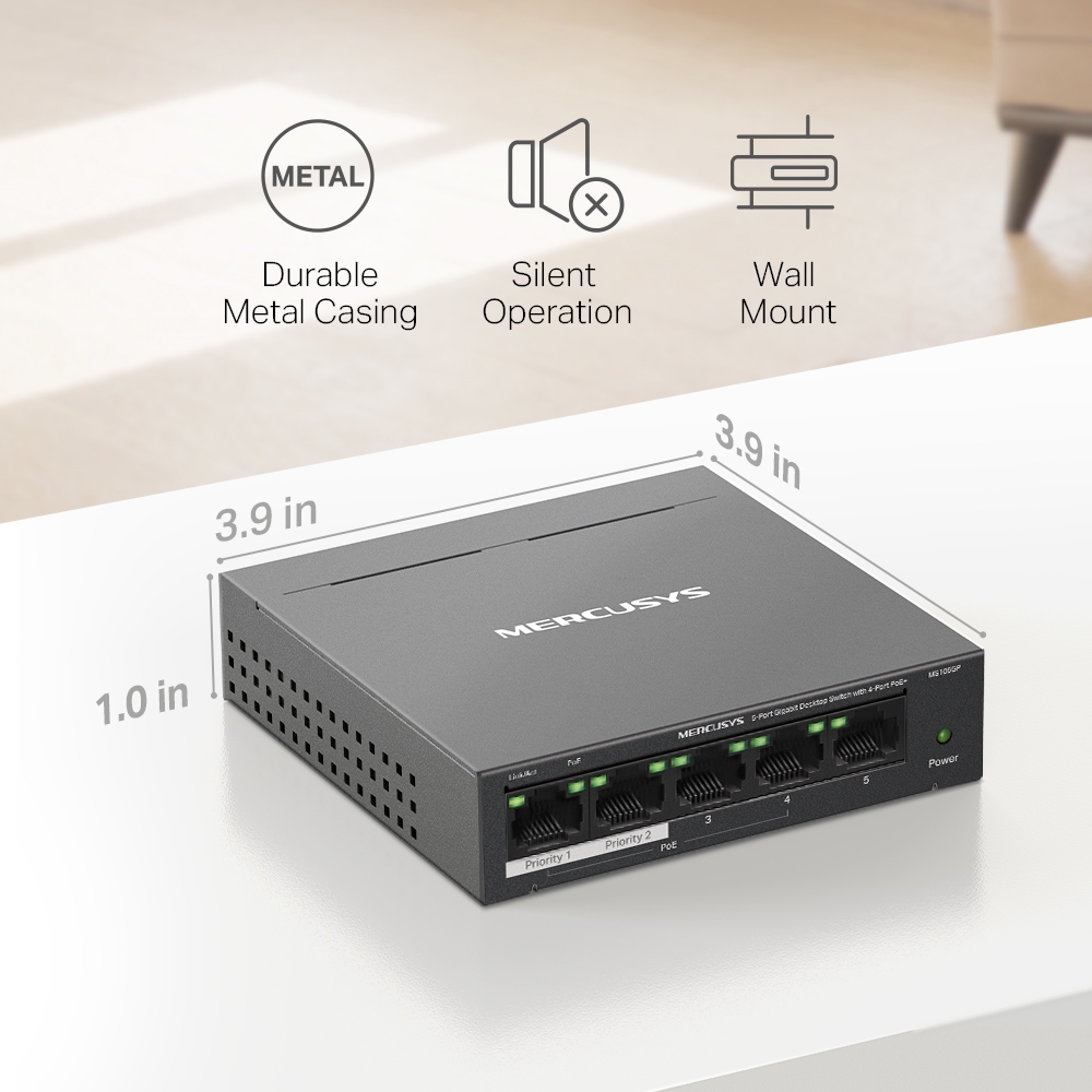 Mercusys 5 Port Gigabit Unmanaged Desktop POE Switch MS105GP