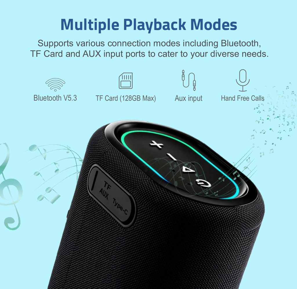 SP150 Bluetooth Portable LED Speaker 12W TWS TF USB AUX MIC IP6