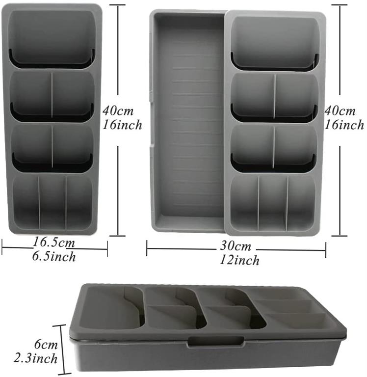 Casey Cutlery 9 Compartments Drawer Organizer Colour Grey