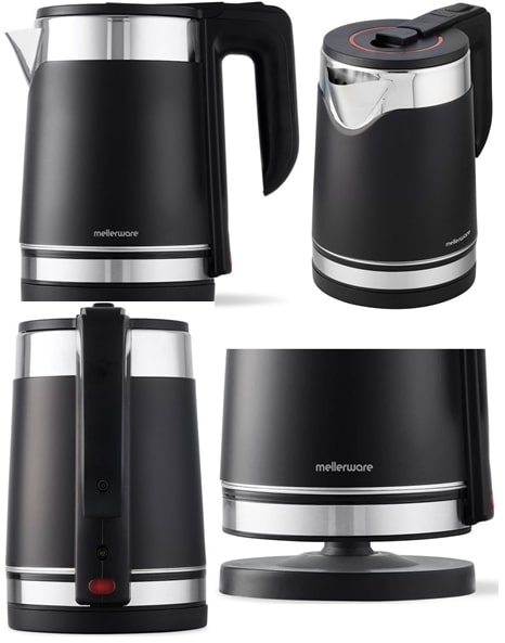 Mellerware Kettle Dual Wall 360 Degree Cordless Stainless Steel Black | 22330BK