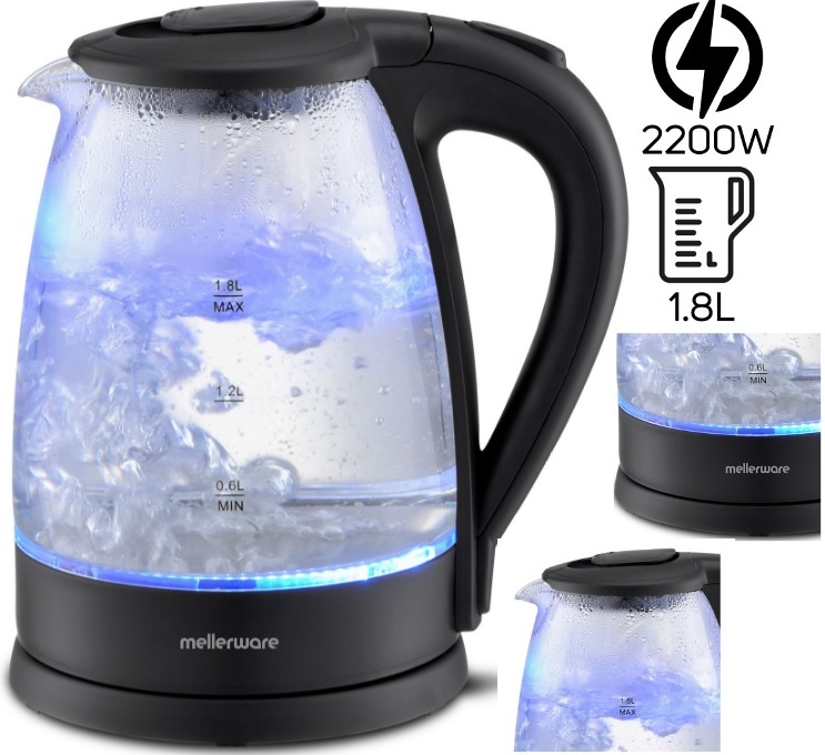 Mellerware Kettle 360 Degree Cordless Kettle Glass Black | 22300BK