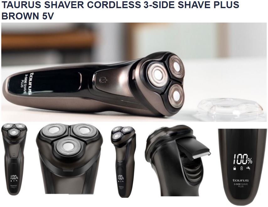 Taurus Cordless Brown 5V Wet and Dry 3 Head Digital Shaver | 903539