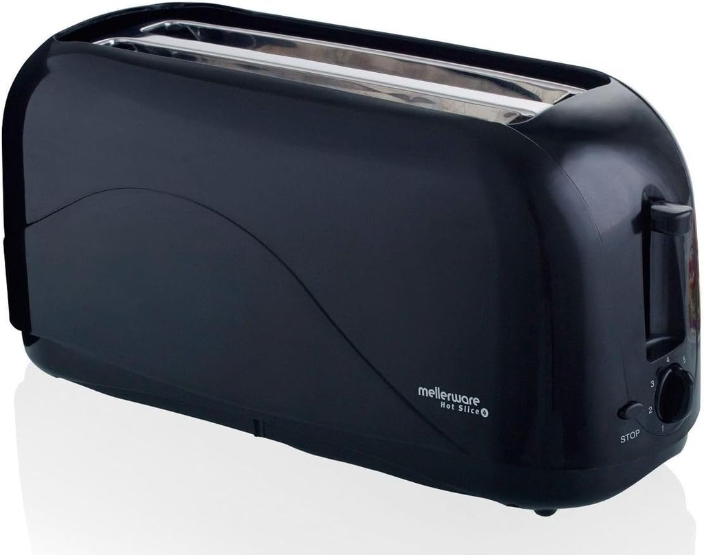 Mellerware 4 Slice Plastic Black Toaster 1300W Hot Slice | 24441