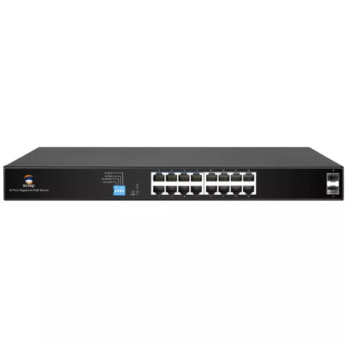 Scoop 16 Port Gigabit AI PoE 150W 2SFP Switch