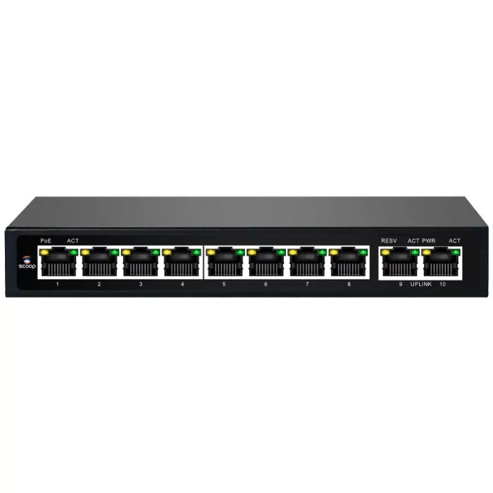 Scoop 10 Port Fast Ethernet 8 AI PoE 96W Switch