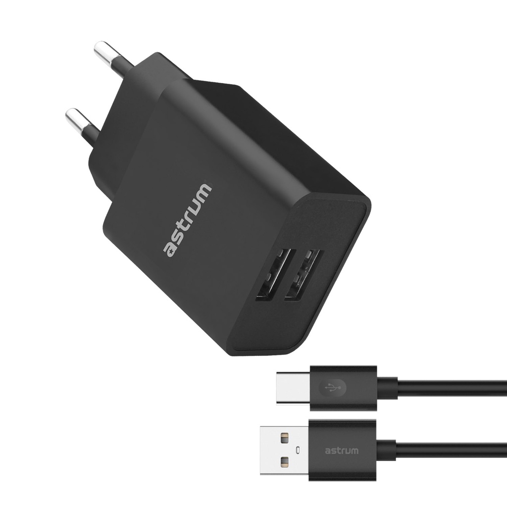 Astrum Pro Dual U24 12W Dual USB Travel Wall Charger + USB-C Cable DUAL U24