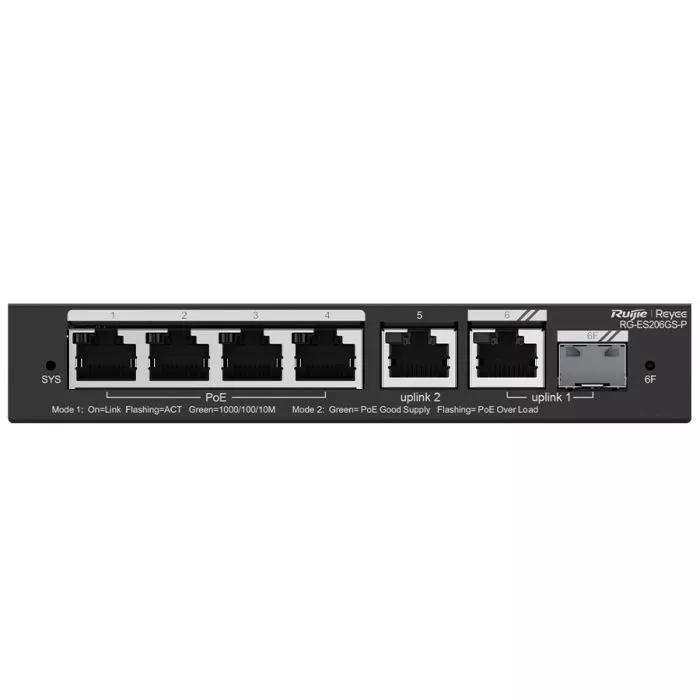 Reyee 6 Port Gigabit with 4 PoE 54W 1SFP Combo Port Smart Managed Switch | RG-ES206GS-P