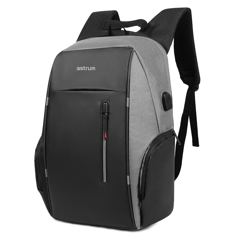 LB210 15″ PU + Nylon Laptop Backpack with USB – Grey