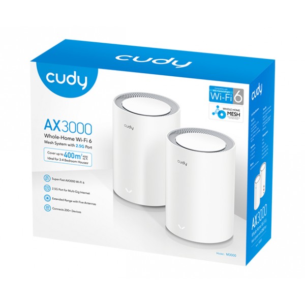 Cudy Dual Band WiFi 6 3000Mbps Multi-Gigabit Mesh 2-Pack | M3000 (2-Pack)