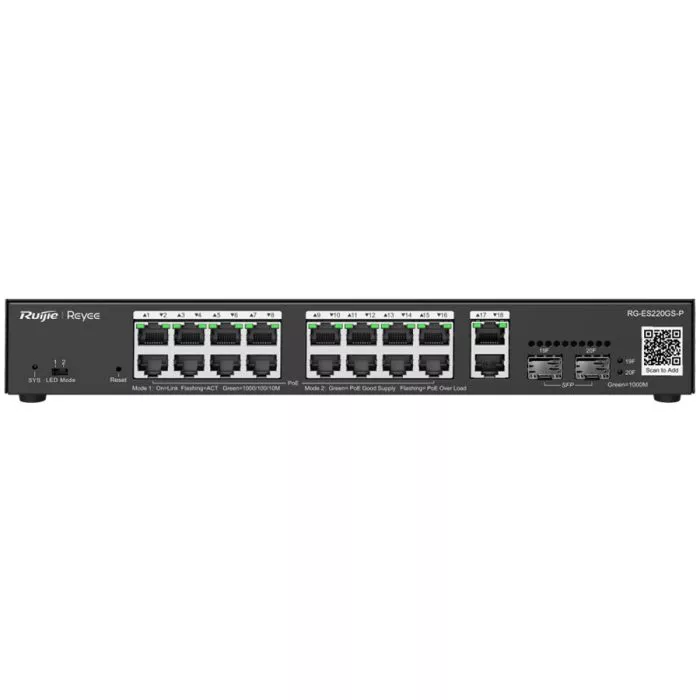 Reyee 18 Port Gigabit with 16 PoE 250W 2SFP Smart Managed Switch | RG-ES220GS-P