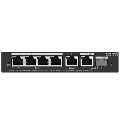 Reyee 6 Port Gigabit with 4 PoE 54W 1SFP Combo Port Smart Managed Switch | RG-ES206GS-P