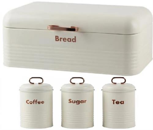 Totally 4 Piece Retro Bread bin and Canister Tin Set Combo