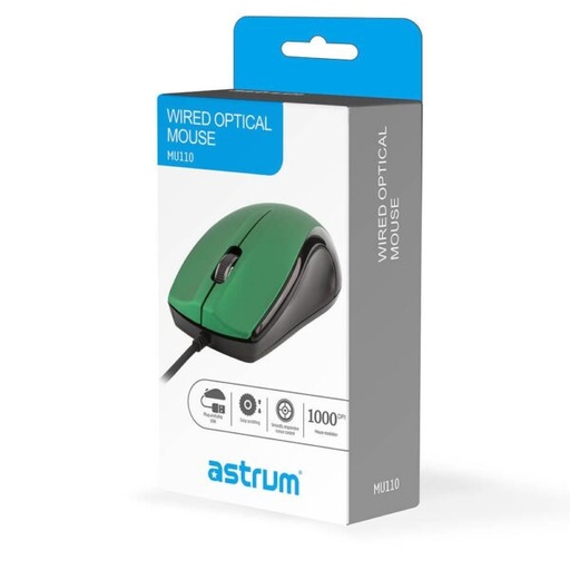 ASTRUM 3B USB Wired Large Optical Mouse Green | MU110