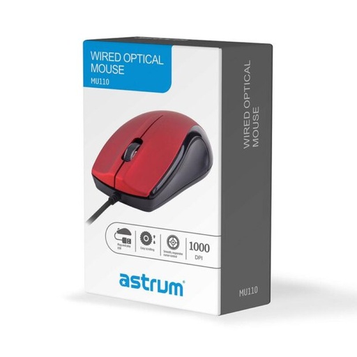 ASTRUM 3B USB Wired Large Optical Mouse Red | MU110 
