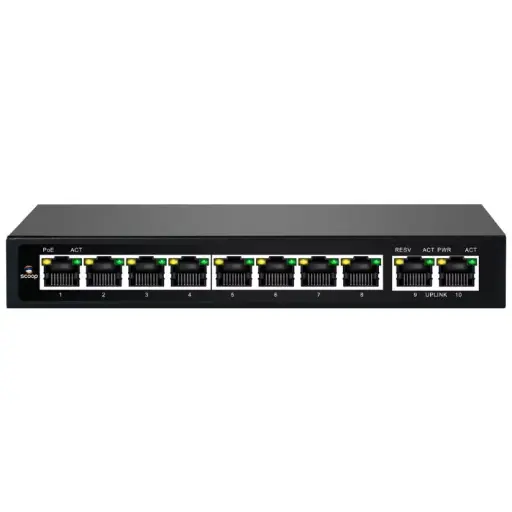 Scoop 8 Port Fast Ethernet AI PoE 96W 2 Gigabit Switch